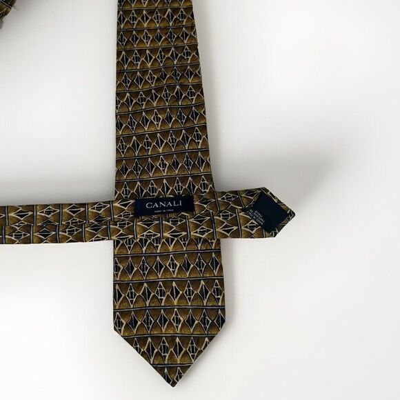 CANALI Gold Brown Geometric 100% Silk Mens Luxury Tie - 3.75W 56L - Picture 8 of 9